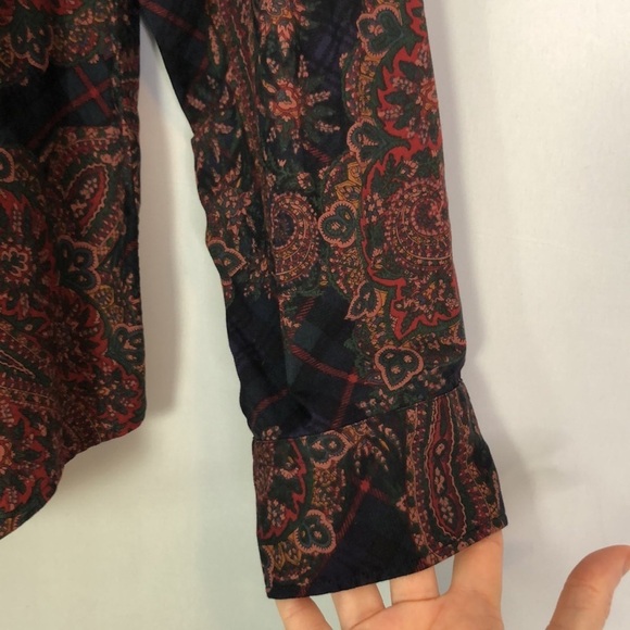 CHAPS womens button front blouse multi-color paisley print gold buttons size XL - Picture 5 of 11